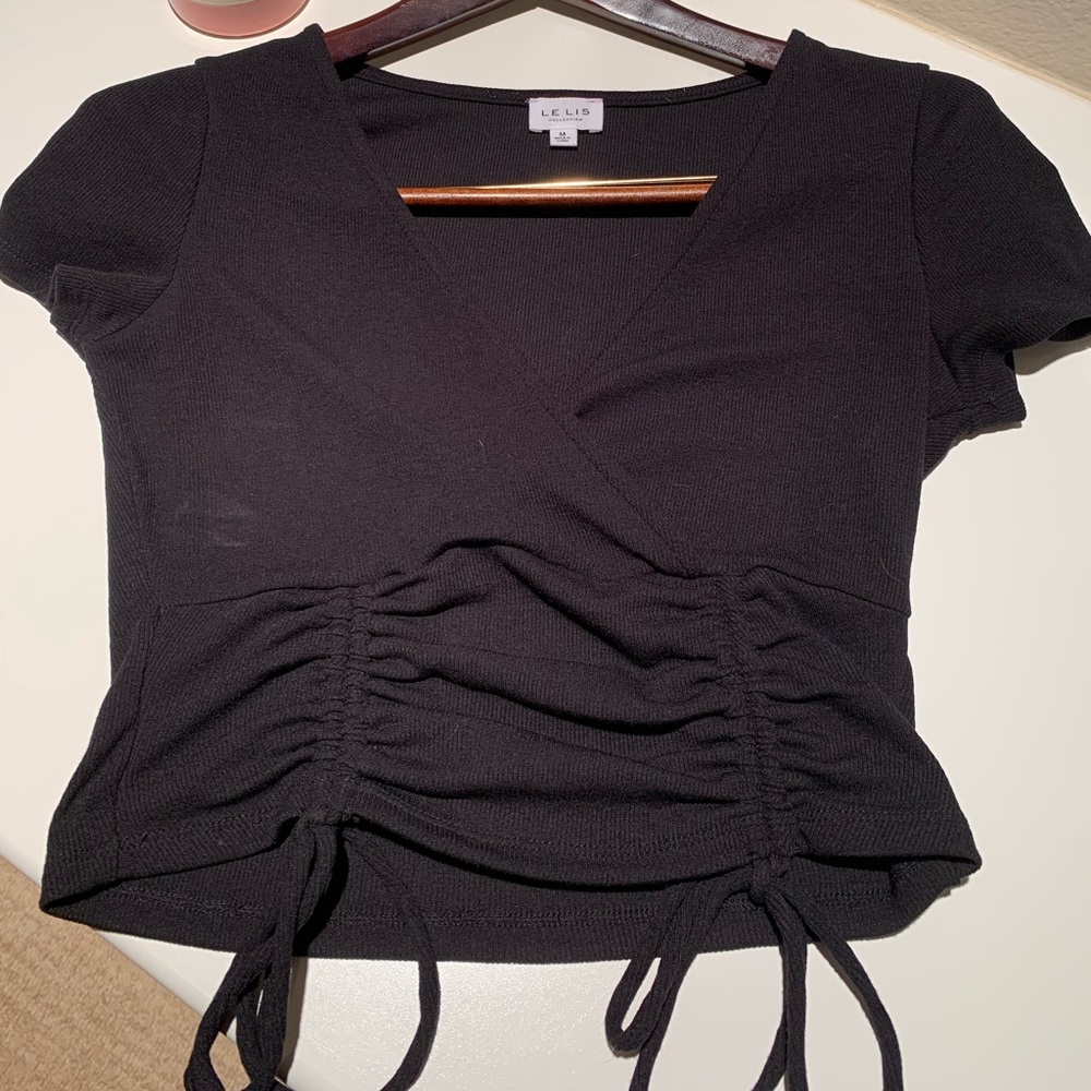 black crop top with cross ties